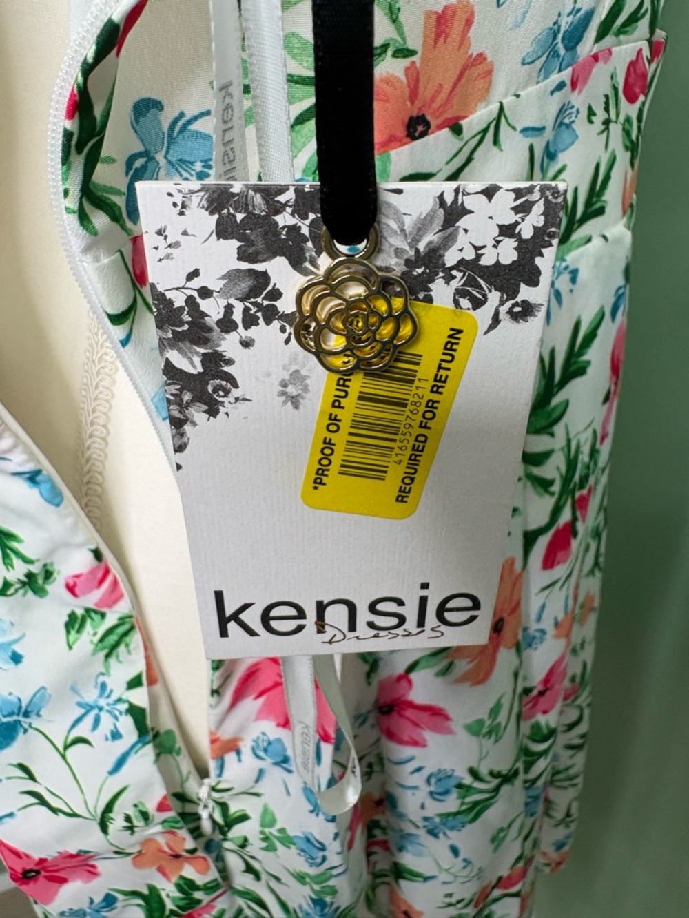 Kensie White Floral Midi Dress with Pink & Green Print - Picture 9 of 14